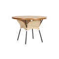 Ronde Rattan Eettafel met Houten Blad en Zwarte Poten