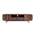 **Titel: Moderne houten TV-kast met lades en open vakken**